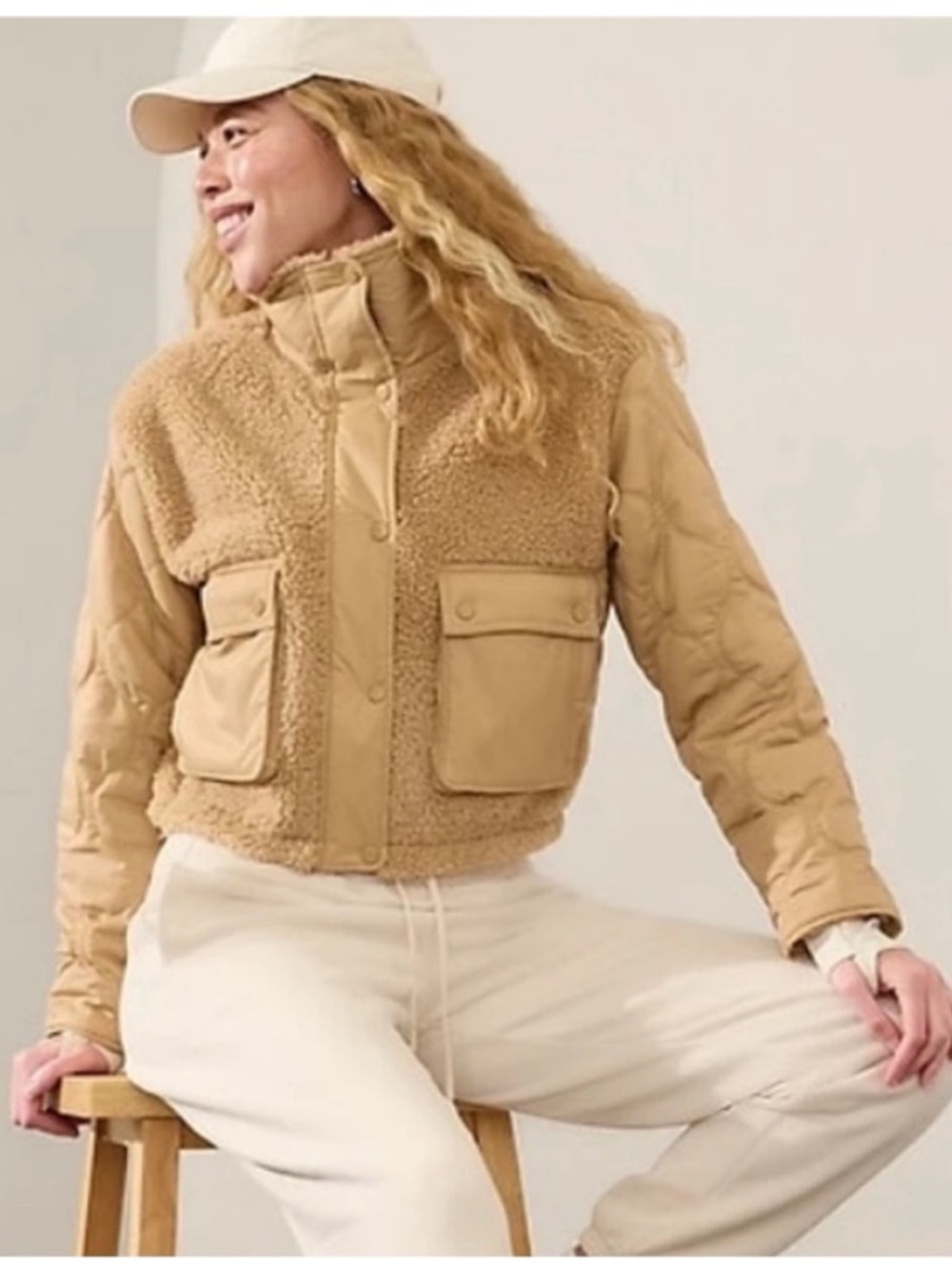 Athleta Fleece Sherpa Hybrid Cropped Jacket, Size XL, NWT